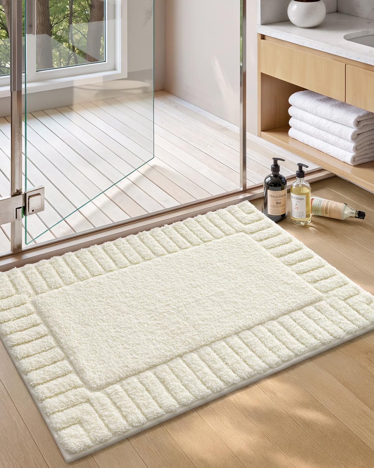Color&Geometry Long Off White Bathroom Runner Rug, 24"x43" Absorbent Bath Rugs Non Slip Washable, Soft Bath Mats for Bathroom Floor, Shower, Bathtub, Laundry
