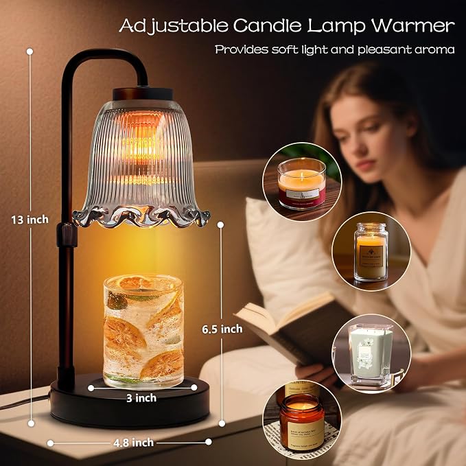Banbanda Candle Warmer Lamp with Timer Dimmer: 3 Timing Mode, 35W Safety Anti-Scalding, 4 Level Dimming Romantic Night - Wax Warmer for Scented Wax for Home Decor Gifts