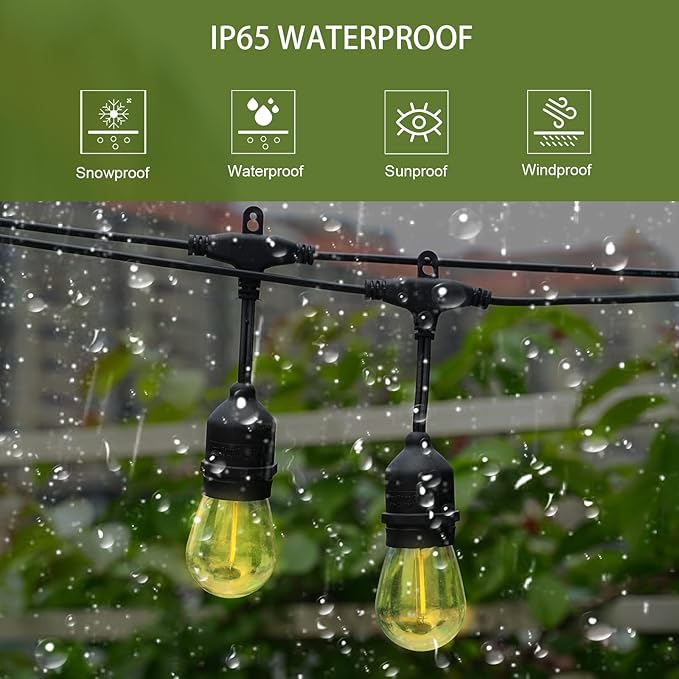 50FT Solar String Lights Outdoor with Remote, 15 Shatterproof Edison LED Bulbs, Dimmable Waterproof Color Changing Patio Lights for Garden, Backyard, Camping