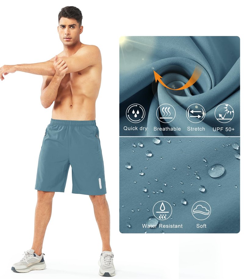 NORTHYARD Men's Athletic Running Shorts Quick Dry Workout Shorts 7"/ 5"/ 9" Lightweight Sports Gym Basketball Shorts Hiking Exercise GREYBLUE-9inch 4XL