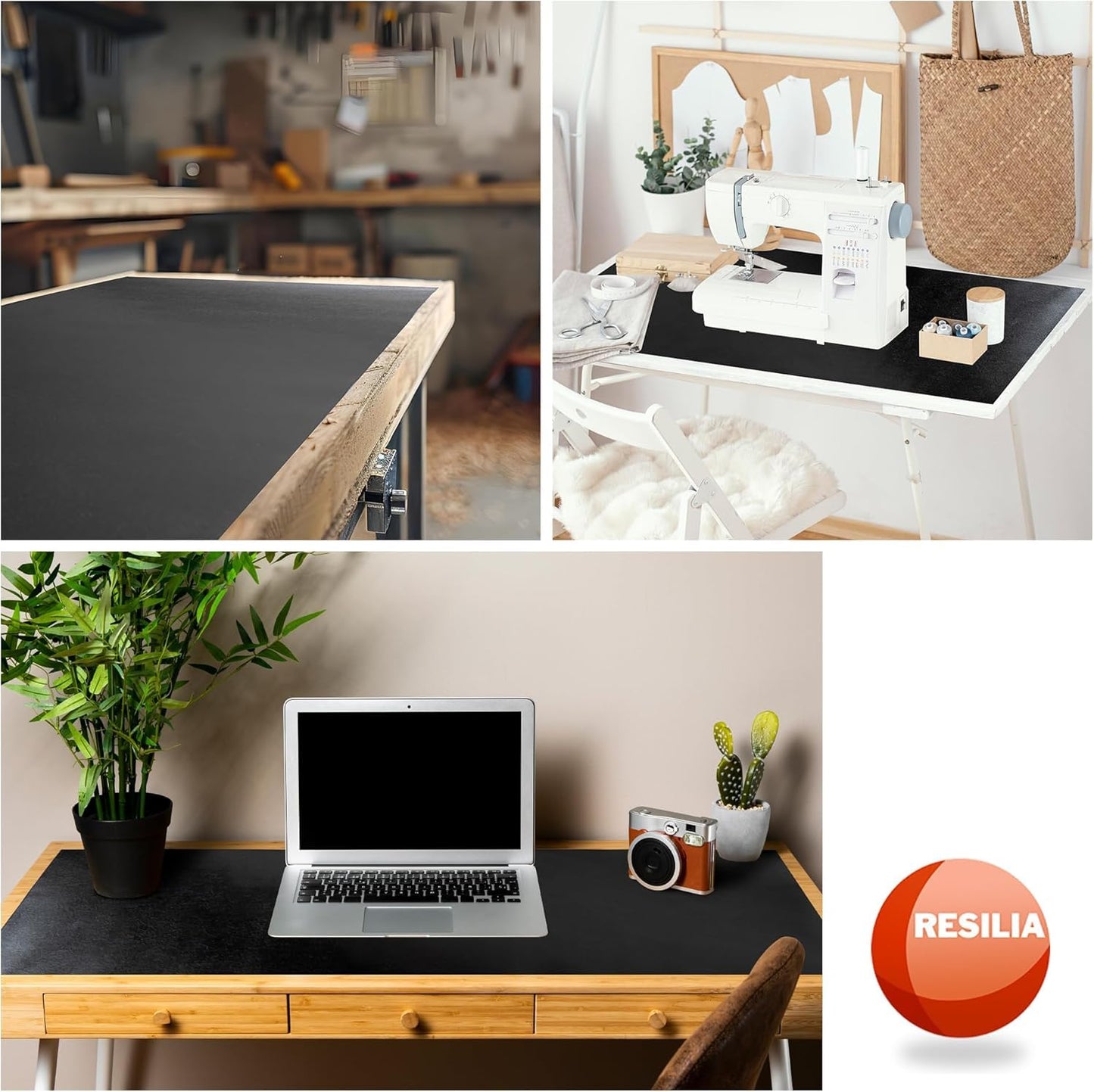 RESILIA Work Bench Mat - 15” X 36” X 0.06" Scratch-Resistant PVC Mats - Protect Your Workbench, Table, or Tool Station from Painting, Woodworking, Crafting, Building, & More, Black, Made in USA