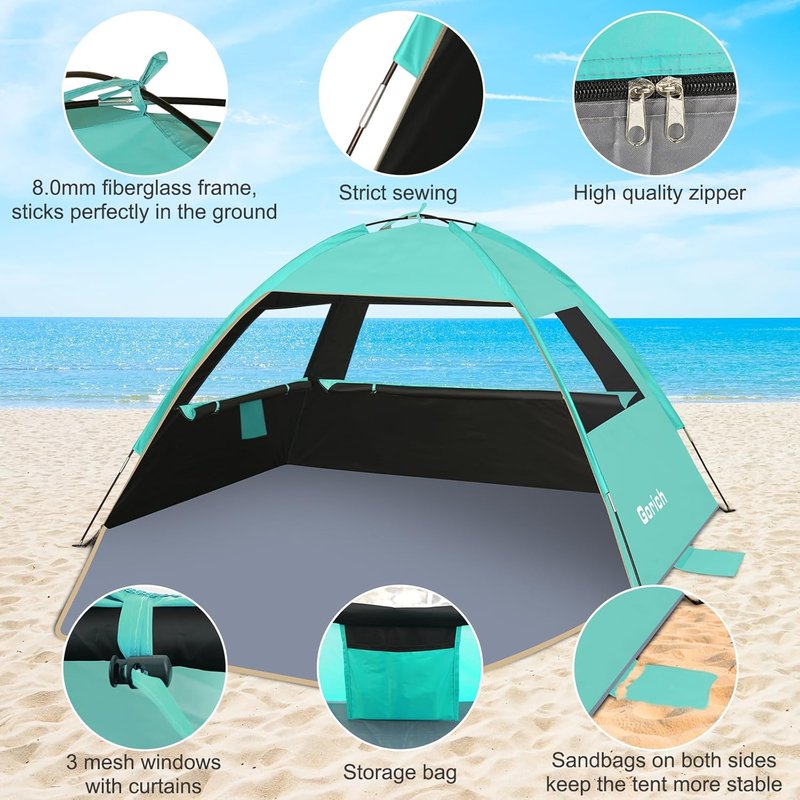Beach Tent Sun Shelter for 3-10 People | UPF 50+ UV Protection, Lightweight & Easy Setup