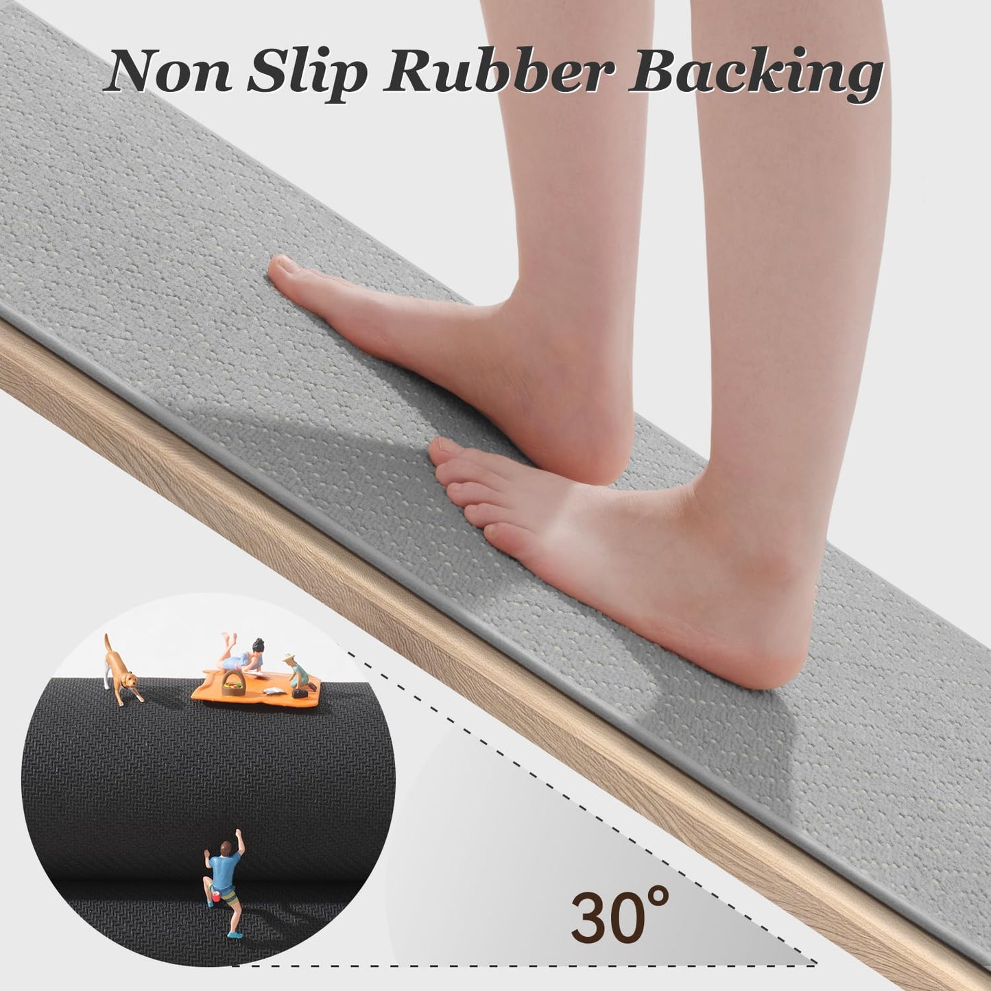AMOAMI Thin Bath Mat, Super Absorbent Bath Mats for Bathroom, Quick Dry Rubber Backed Bath Rug Non Slip, Chenille Surface Thin Bathroom Rugs Fit Under Door,Low Pile Shower Rug,Grey,17" x 28"