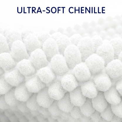 SUBRTEX Bathroom Rugs Chenille Bath Rug Soft Short Plush Bath Mat Soft Shower Mat Water Absorbent Shower Mat Quick Dry Machine Washable (White, 20" x 32")