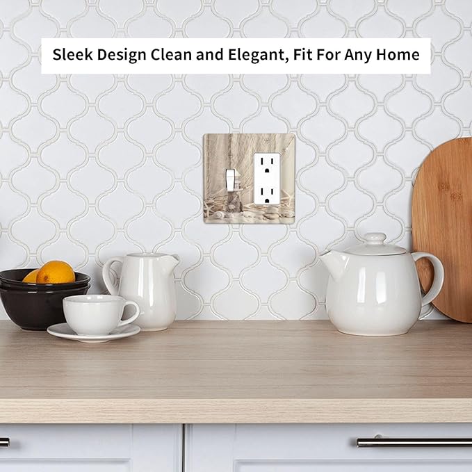 Nautical Coastal 2 Gang Light Switch Covers Seashell Fishing Net Ocean Lighthouse Starfish Single Toggle Rocker Combo Wall Plate Electrical Faceplate Decorative Switchplate Beach Theme Decor