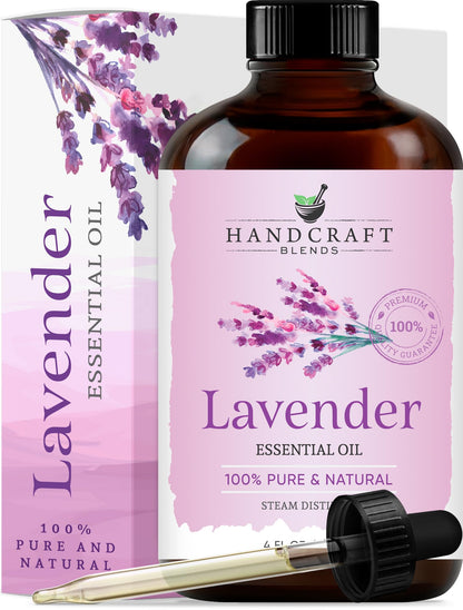 Handcraft Blends Lavender Essential Oil – Huge 4 Fl Oz – 100% Pure and Natural – Premium Grade Essential Oil for Diffuser and Aromatherapy, Skin, Massage, Candle and Soap Making Fragrance