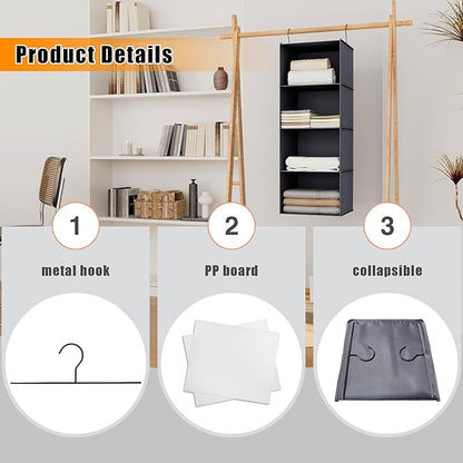 Hanging Closet Organizer, Easy Mount Foldable 4-Shelf Hanging Closet Wardrobe