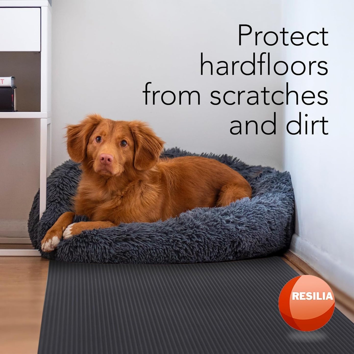 RESILIA Black Plastic Floor Runner - Embossed Wide Rib Waterproof Vinyl, Heavy Duty Protector Mat for Indoor Hardwood, Hard Floors, Garage, Entryway, Kitchen, & Outdoor Use, 15" x 48", Made in USA