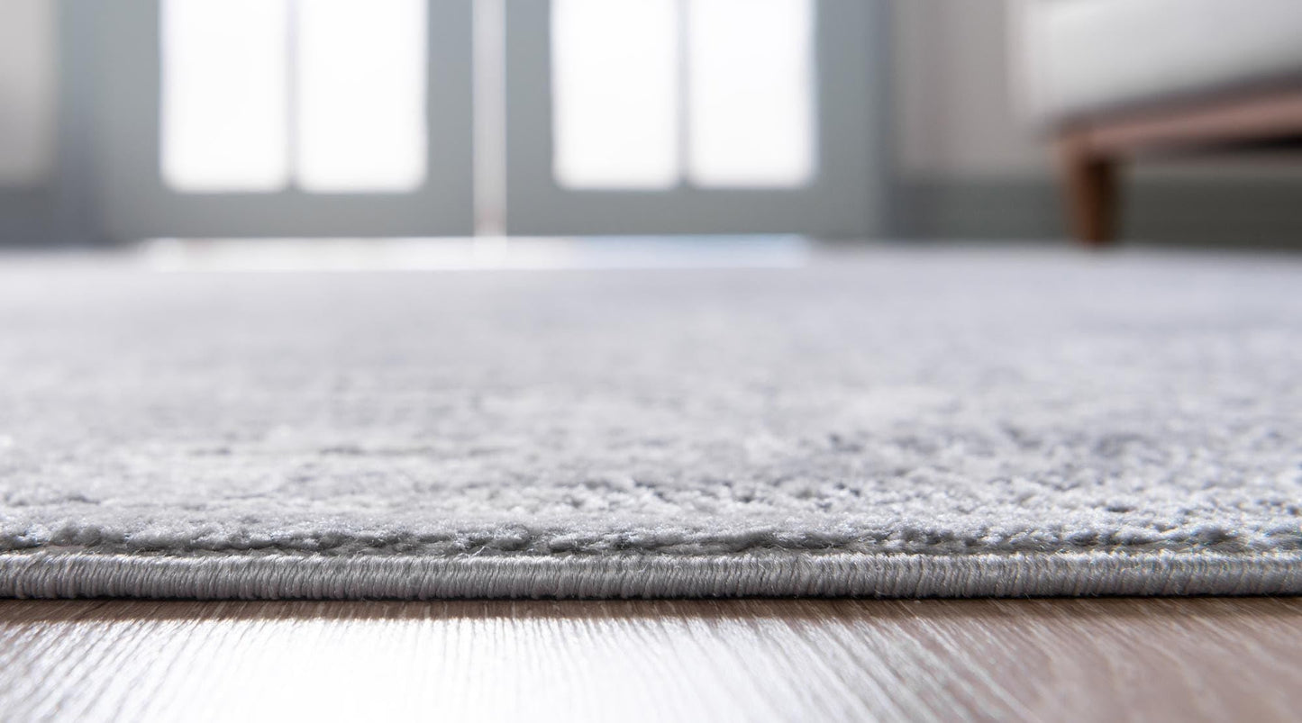 Rugs.com - Oregon Collection Rug – 7 Ft Runner Gray Stain-Resistant Runner – Farmhouse Medallion Style for Hallways and Entryways
