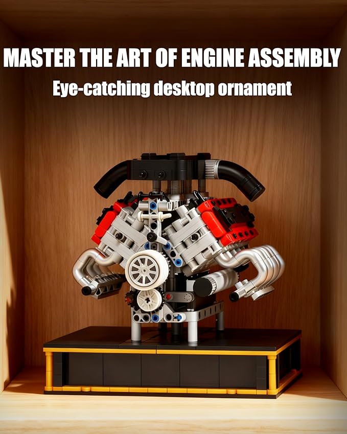 V8 Engine Building Set Build Your Own Mini V8 Model Engine Kit that Run with Battery and Motor 8-Cylinder Car Model Engine Building Toys for Adults Kids Age 14+ (1079PCS)