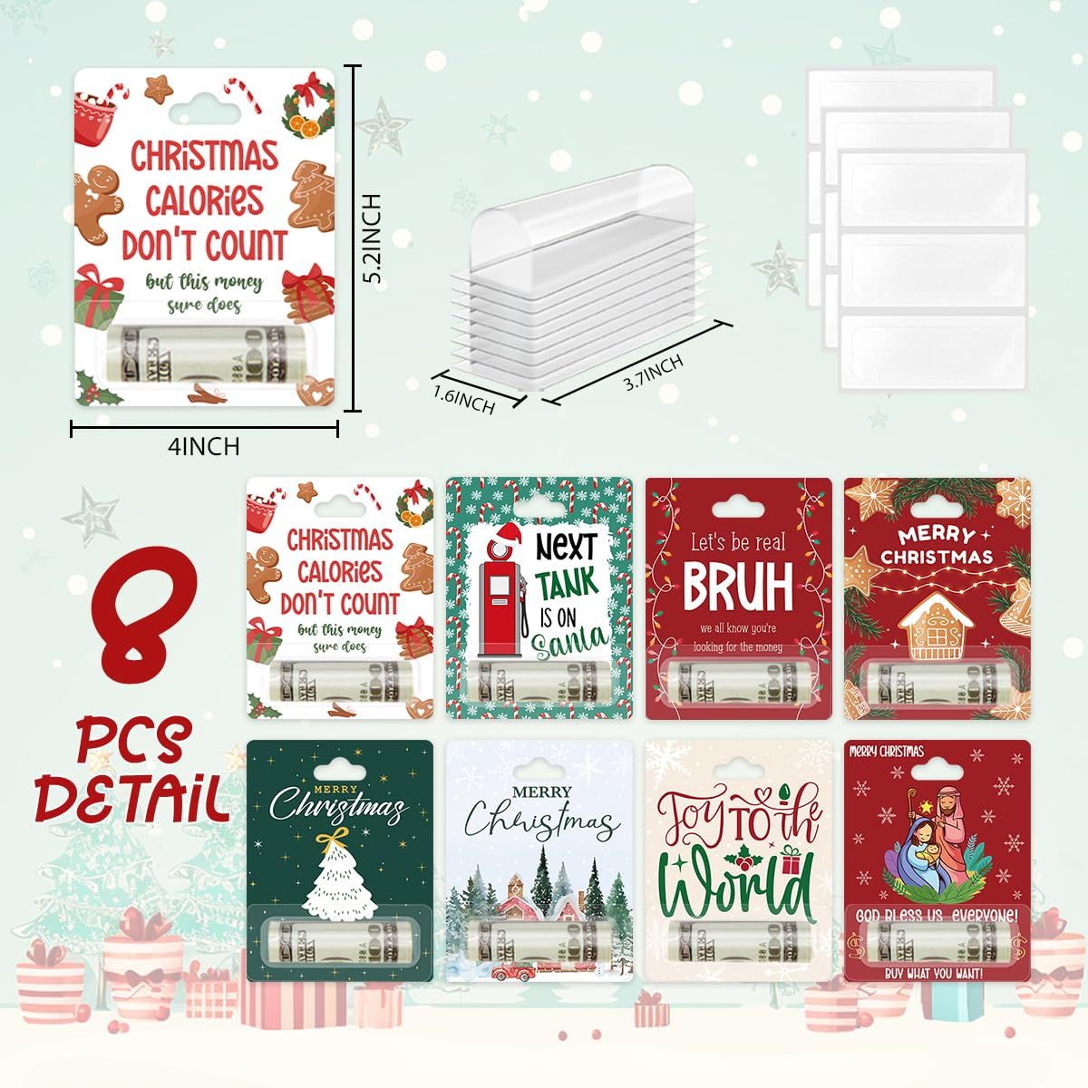 HDHBP 8 Pcs Christmas Bruh Money Holders for Cash Xmas Cash Holder Gifts for Xmas Party Winter Holiday Santa Gingerbread Christmas Tree Hanging Ornament