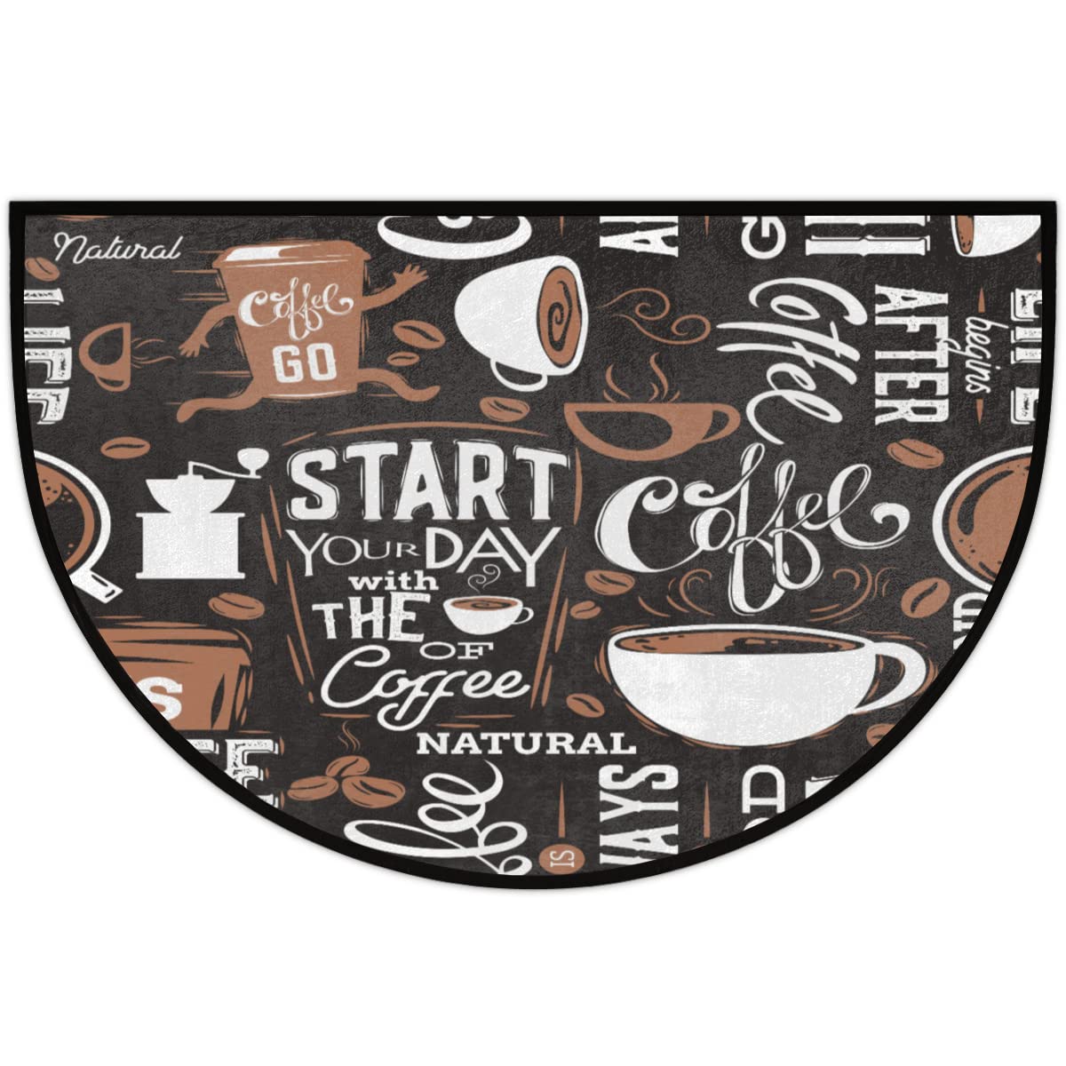 Start Your Day with The of Coffee Half Round Doormat Non Slip Semi Circle Bath Rug Runner Durable Washable Half Moon Rug Area Rug for Kitchen Patio Home Decoration 18x30 in