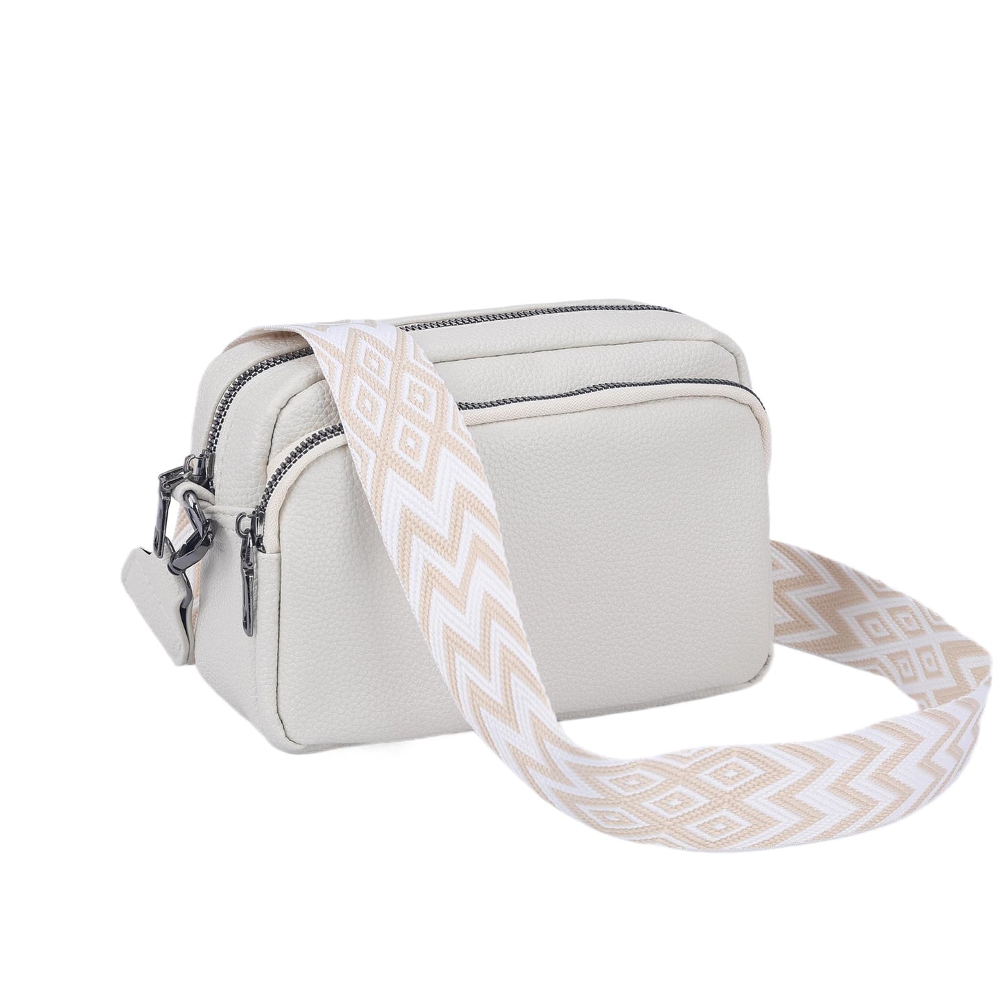 Perphy Crossbody Bags for Women 5 Pockets Shoulder Handbags with Wide Strap 7.9 * 2.4 * 5.9 inches Beige
