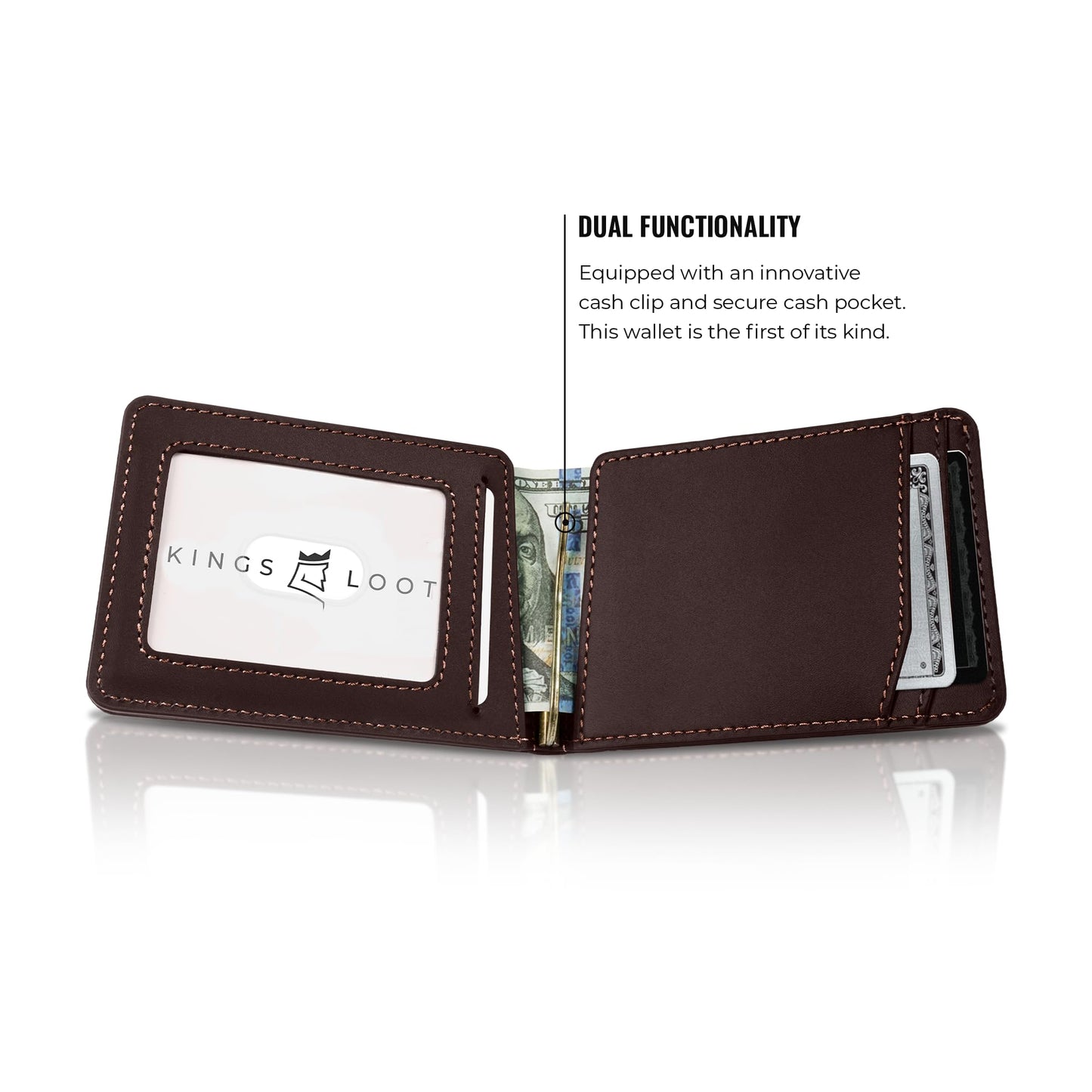 Kings Loot Wallet for Men | Minimalist Slim RFID Blocking Leather Design with Cash Pocket & Card Pull Strap | Holds 1-15 Cards | Stylish & Durable Wallets (Umber)