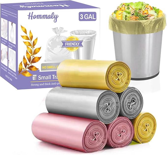3 Gallon 180pcs Small Multi Trash Bags Strong Pink Grey Gold Garbage Bags