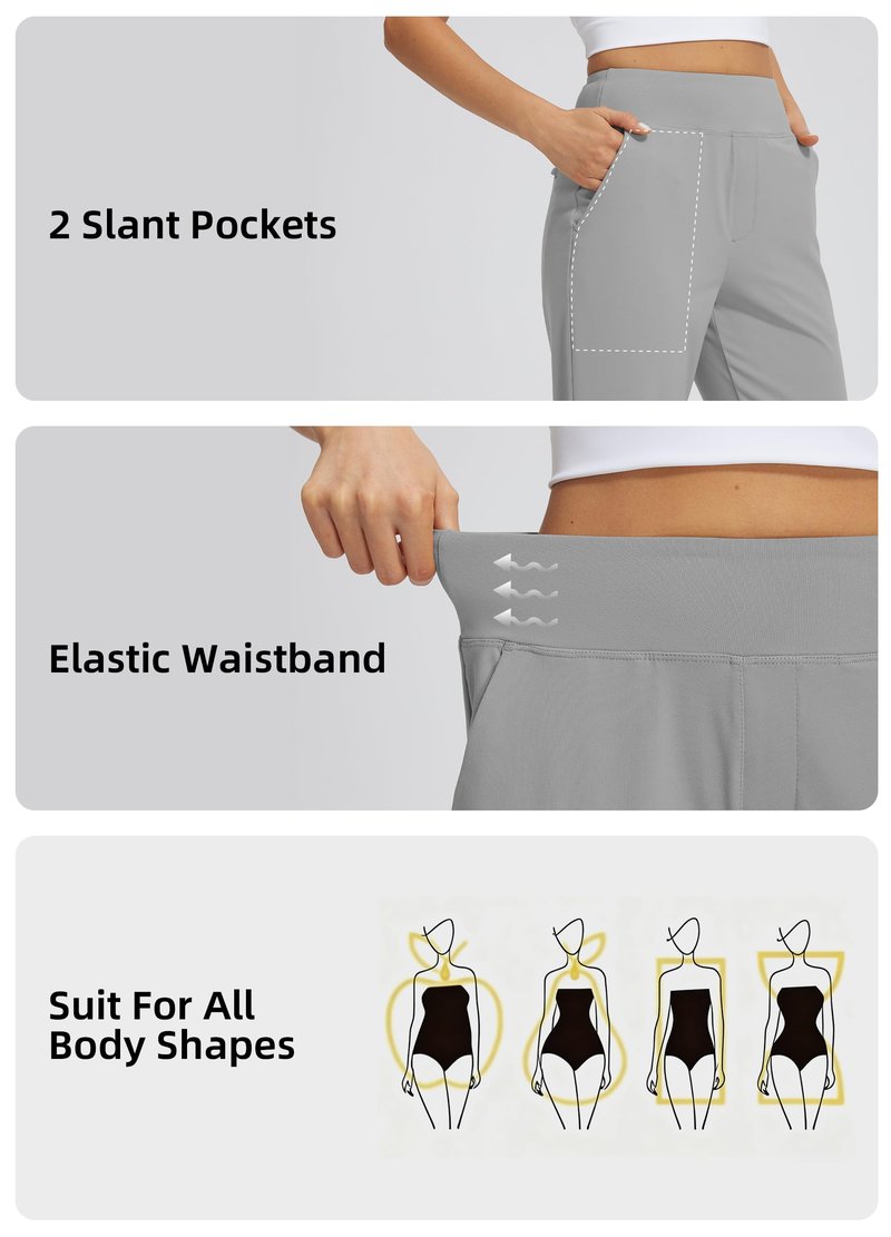 Libin Women's Pants with 4 Pockets Golf Pants 25''High Waisted Stretchy Ankle Pant for Travel Casual Athletic Busniess Work Grey M
