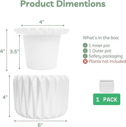 6 inch Self Watering Pot for Indoor Plants, African Violet Pot Ceramic, Flowers Planter (4 inch Opening), Holds 3 Weeks of Water (1 Pack)