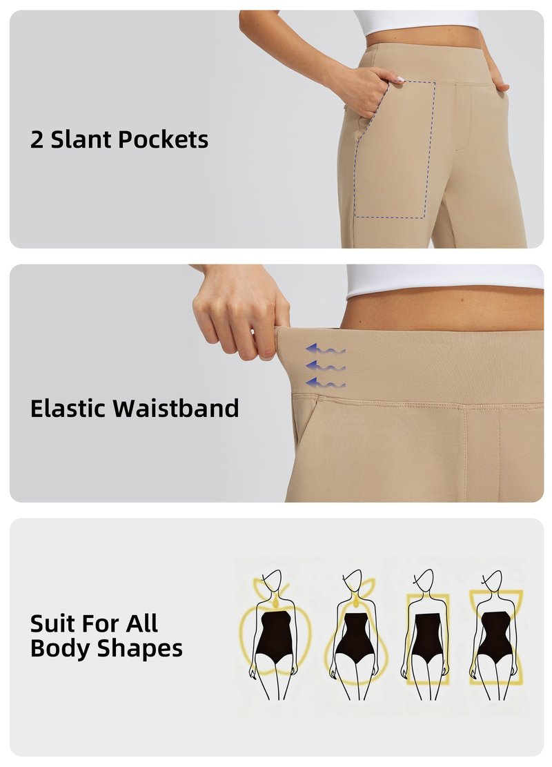 Libin Women Athletic Sweatpants 29'' Travel Pants for Women High Waisted Ankle Pants with 4 Pockets for Golf Casual Khaki M