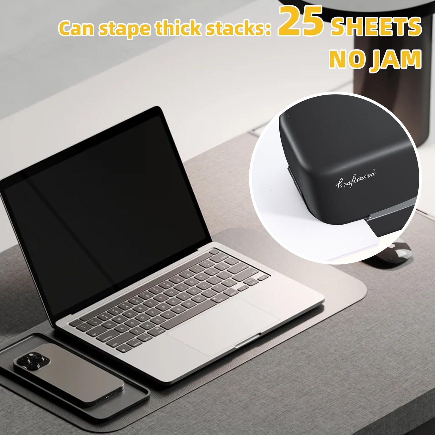Craftinova Electric Stapler, 25 Sheet, Include 2000 Staples and 1 Remover, Jam Free, Professional and Home Office Stapler，Battery not Included，AC or Battery Powered.