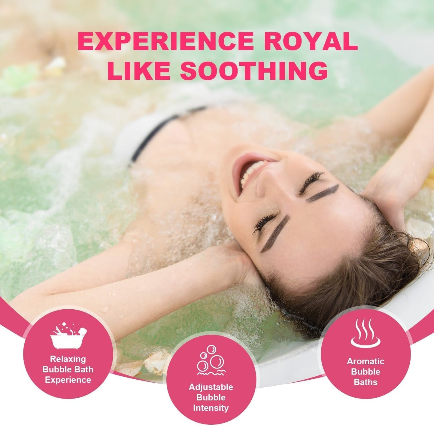 Flgocexs Bubble Bath Mat,Full Body Waterproof Spa Mat for Bathtub, 6-Speed Bubbles, Remote Control & Non-Slip Suction Cups for Home Relaxation Pink