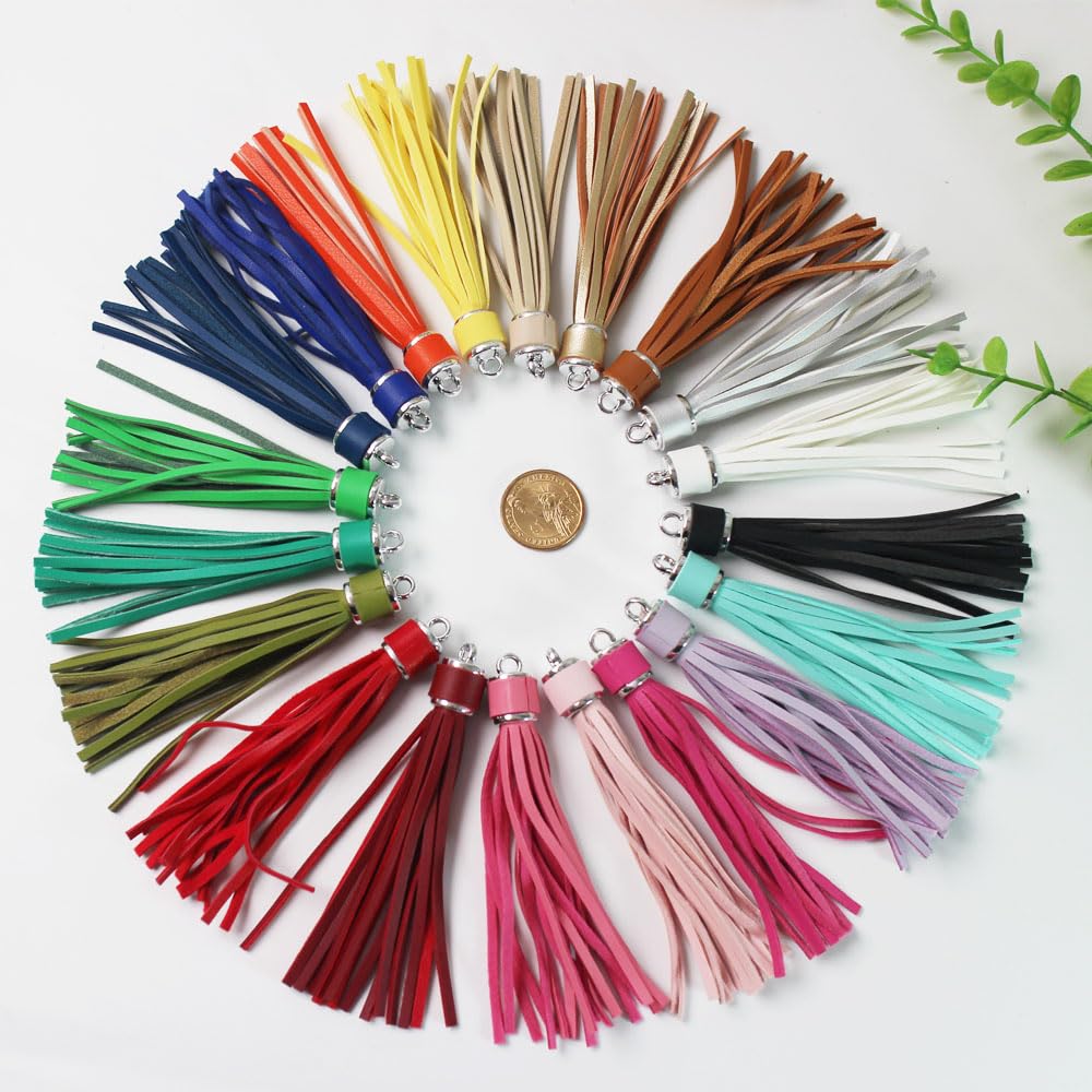 Assorted Leather Keychain Tassels for Jewelry Making 20pcs 4.3 inch Silver Faux Leather Tassels for Bead Keychain Wristlet DIY Bag Charms Cellphone Straps Key Ring Bracelet Supplies & Accessories