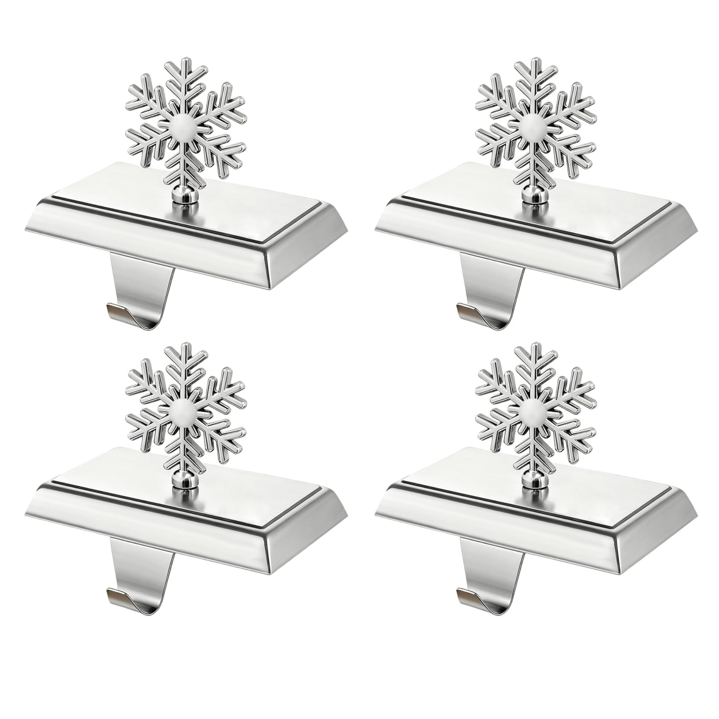 SYITCUN Stocking Holders for Mantle, 4 Pcs Weighted Christmas Stocking Holder, Magnetic Silver Snowflakes Stocking Hooks for Fireplace