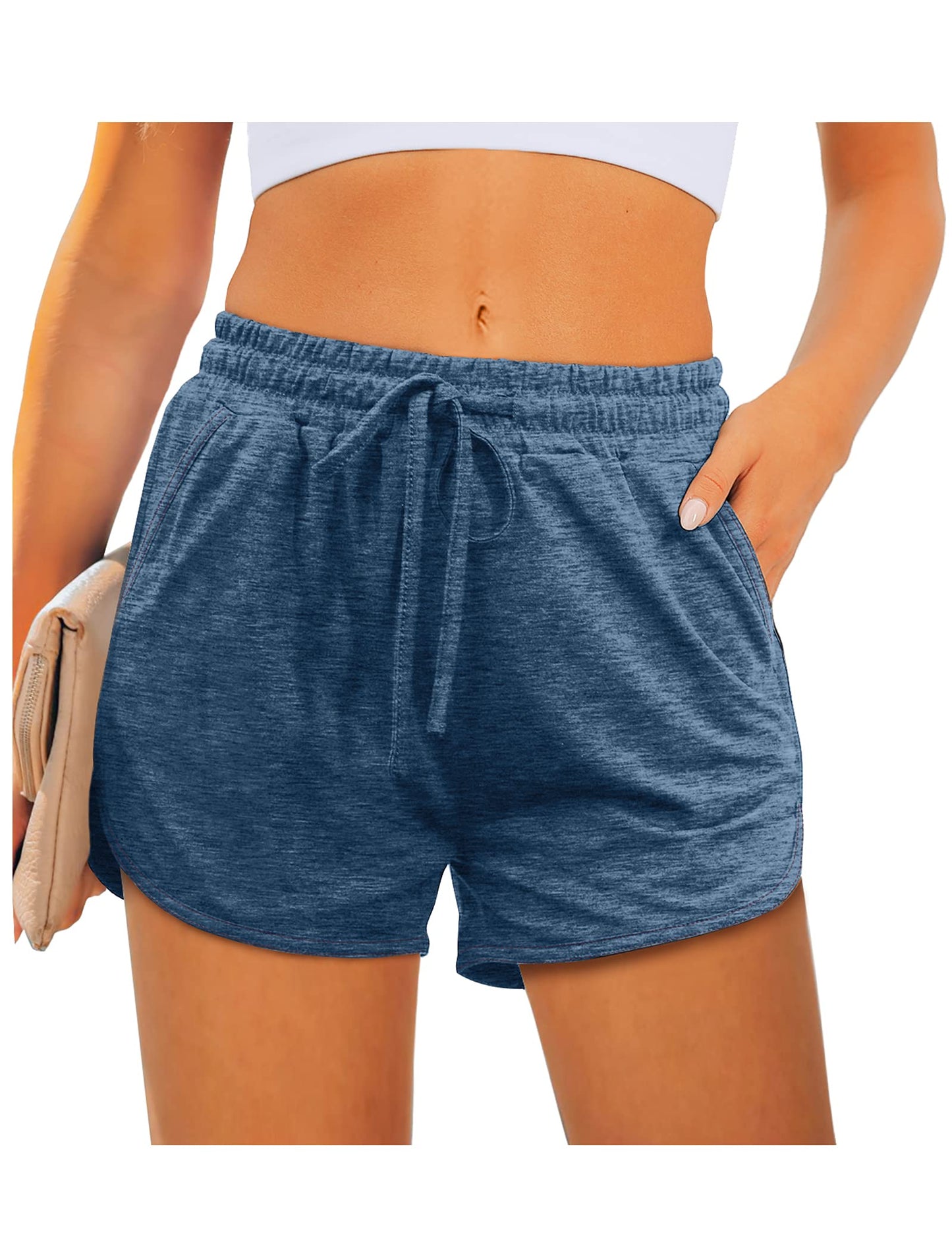 Aloodor Womens Shorts Casual Summer Athletic Workout Shorts Navy Blue S