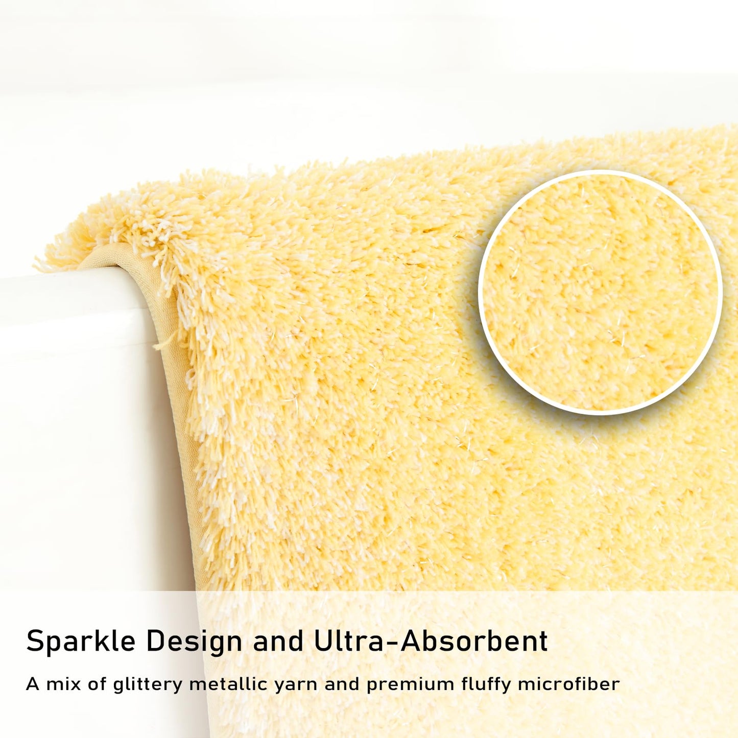 Douceur Sparkle Bath Mats for Bathroom Non Slip 32" X 20", Super Soft Microfiber Yellow Bathroom Rugs Washable, Fluffy Absorbent Bath Rugs, Quick Dry Shower Mat Gifts, Yellow and White