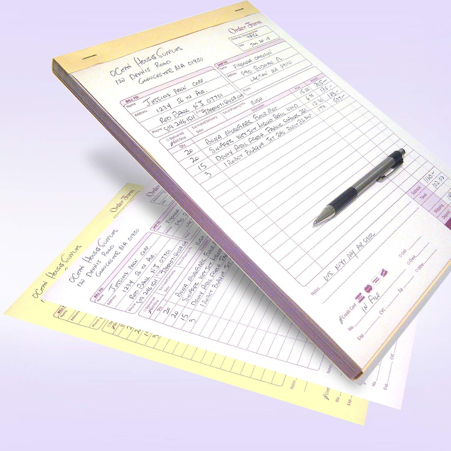 NextDayLabels - NCR Carbonless Order Forms, Bound Wraparound Cover, White/Canary, 50 Sets per Book. (8-1/2 x 11" - 2 Part)