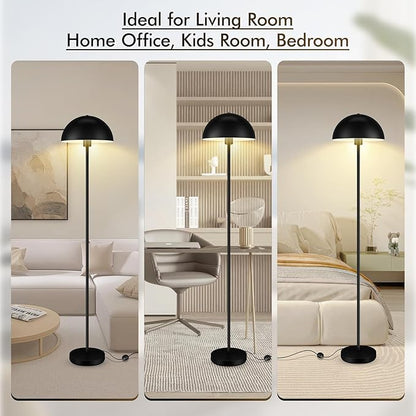 Floor Lamp, Industrial Black Floor Lamps for Living Room, 65.6in Standing Lamp, Retro Mushroom Dome Shade, Whole Metal, E26 Socket, Mid Century Modern Floor Lamp for Bedroom/Office,No Bulb