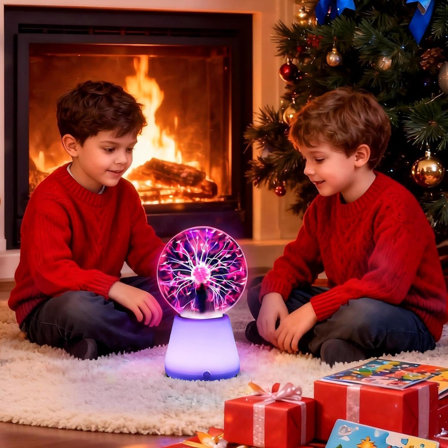 Xsnzdq Plasma Ball Lamp 3-Inch, Touch Reactive Lightning Globe, USB-C Powered Electric Plasma Ball, 7-Color LED Base Night Light, Interactive STEM Science Toy, Desk Decor Gift