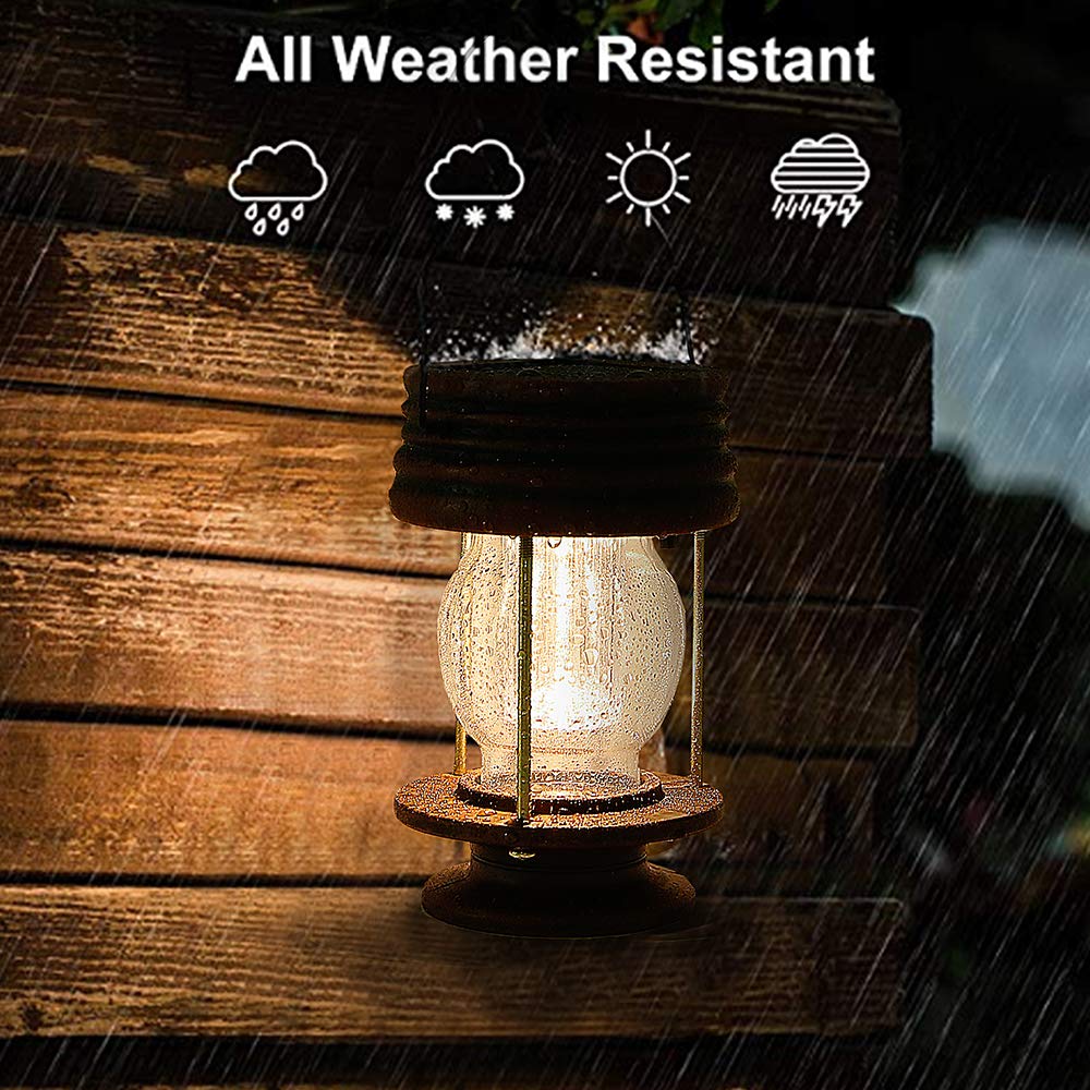 Solar Lanterns Outdoor Patio Decor, 2 Pack Hanging Solar Lights Waterproof, Retro Decorative Table Lamps with Warm Glow for Porch, Yard, Garden, Pathway & Backyard Decoration