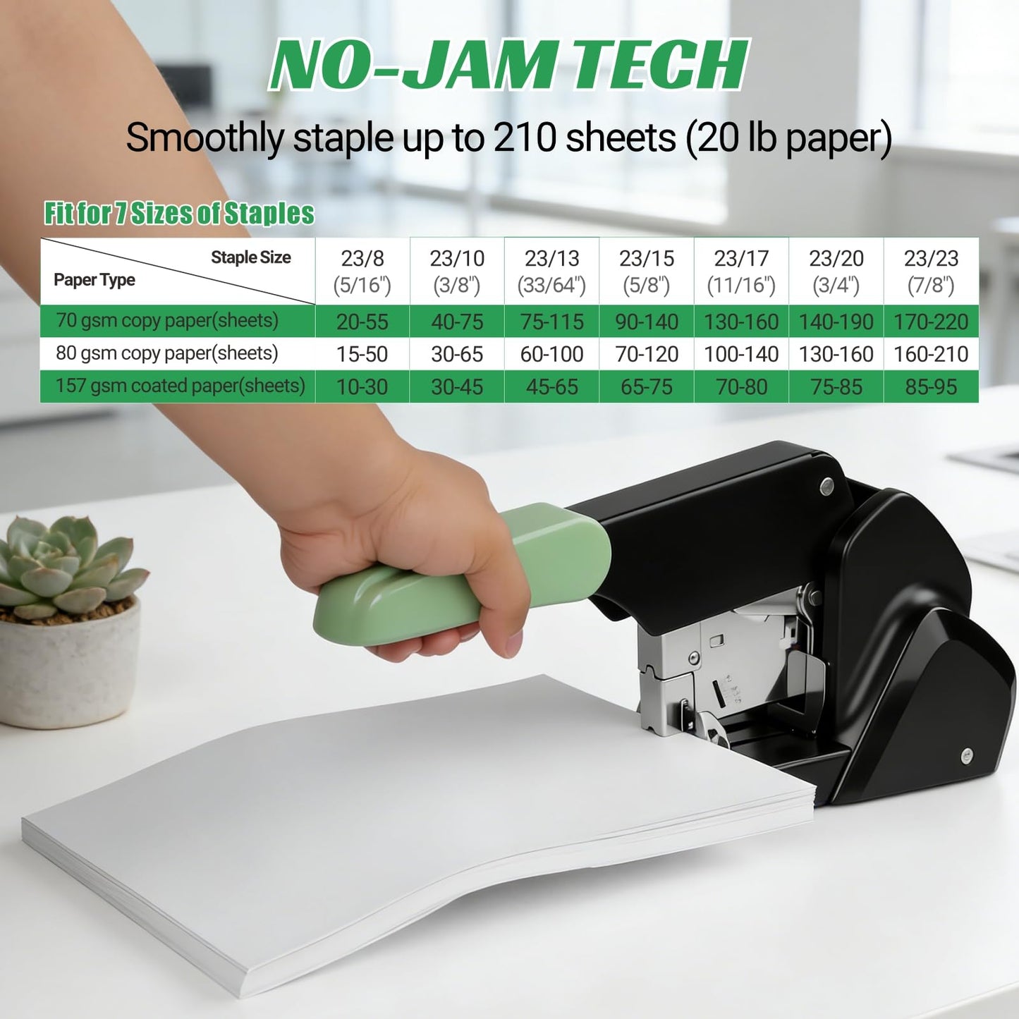 AFMAT Heavy Duty Stapler, 210 Sheet Effortless Stapler for Desk, 60% Reduced Effort, Jam Free, 50,000+ Uses, Adjustable Paper Depth, Metal Desktop Staplers for Office, Includes 7000Pcs Staples, ES15