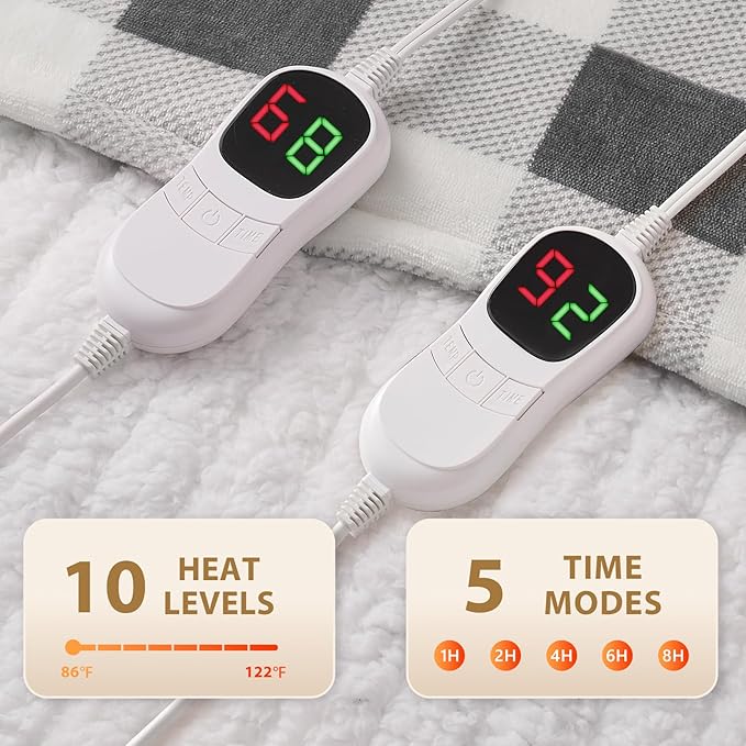 Homemate Electric Blanket Heated King Size - 100“x90“ Ultra Soft Cozy Flannel Heating Blanket with 10 Fast Heat Levels 8 Hours Auto Off Over-Heated Protection ETL Certification Keep Warm in Home