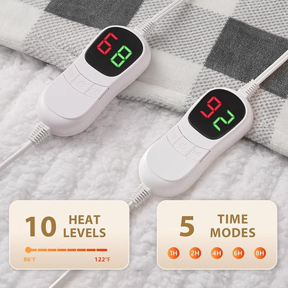 Homemate Electric Blanket Heated Queen Size - 84“x90“ Ultra Soft Cozy Flannel Heating Blanket with 10 Fast Heat Levels 8 Hours Auto Off Over-Heated Protection ETL Certification Keep Warm in Home