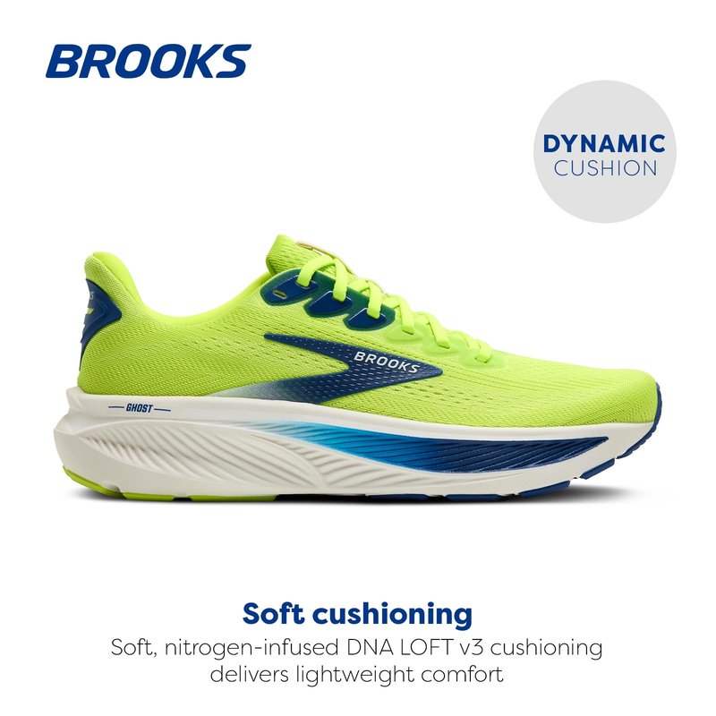 Brooks Men’s Ghost 17 Neutral Running Shoe - Acid Lime/Navy/White - 10.5 Medium