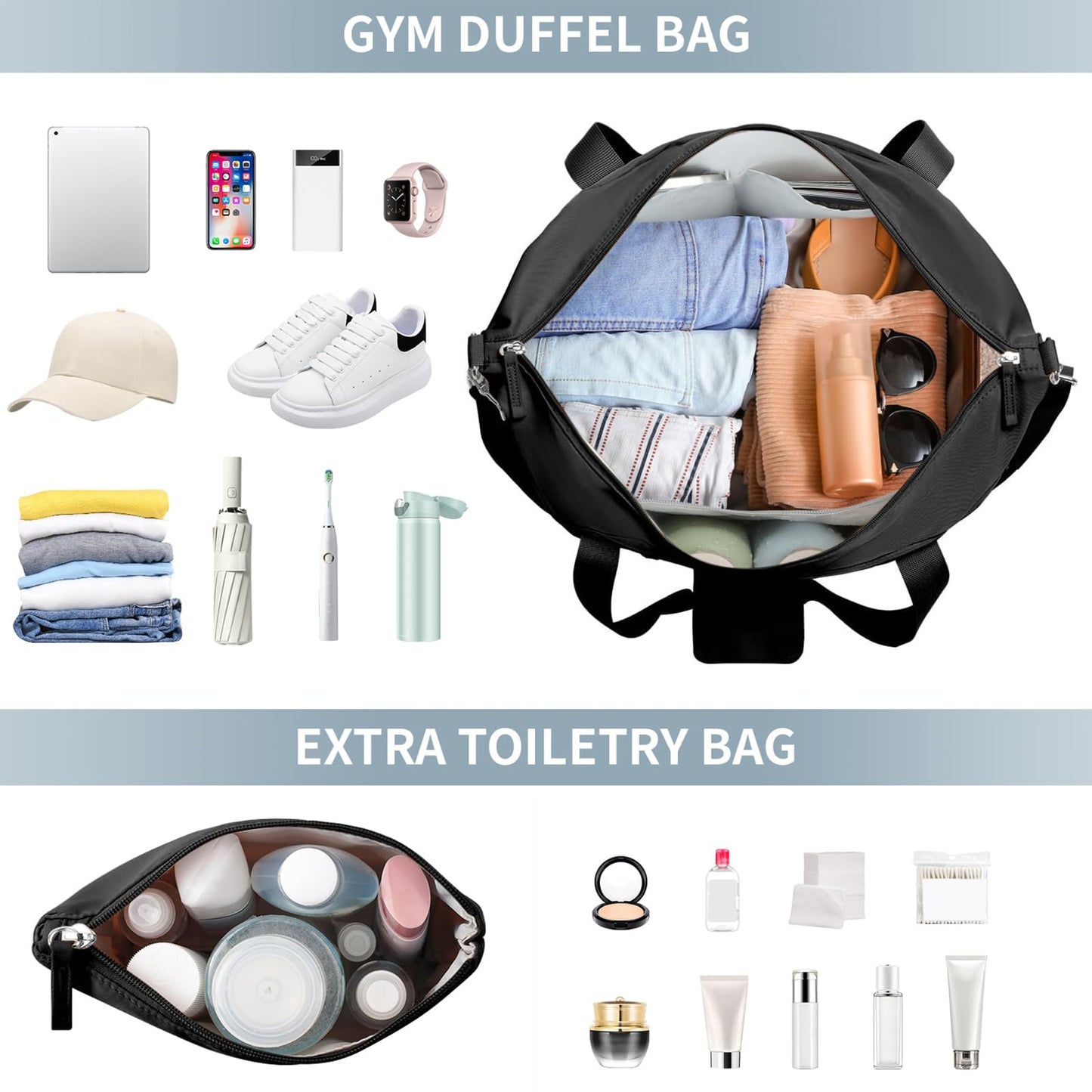 ETRONIK Gym Bag for Women, Personal Item Travel Bag with Shoes Compartment, Weekender Overnight Duffel Bag with Wet Pocket, Carry On Bag for Women, Travel, Gym, Weekend