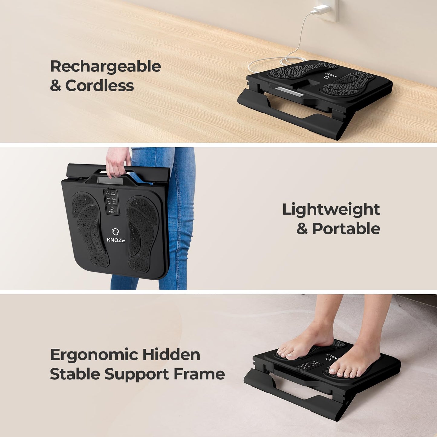 KNQZE Foot Massager for Neuropathy, Rechargeable TENS EMS Foot Nerve Circulation Stimulator with 10 Modes 50 Intensities, 4 Body Pads, Relieve Cramps, Plantar Fasciitis, Gifts for Mom Dad