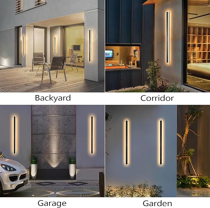47 Inch Long Outdoor Wall Lights 3000K Black Exterior Light Fixtures Wall Mount Modern Porch Lights Sconce Long LED Modern Outdoor Wall Sconce for House Front Door