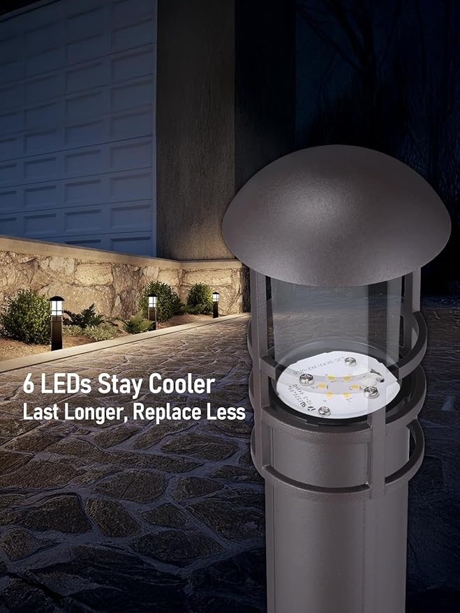 LEONLITE Low Voltage Landscape Pathway Lights, 3W 12V AC/DC Landscape Lighting, Waterproof CRI90+ Pathway Lighting Wired for Yard Lawn, Bronze Aluminum Housing, ETL Listed, 4000K Cool White, Pack of 6
