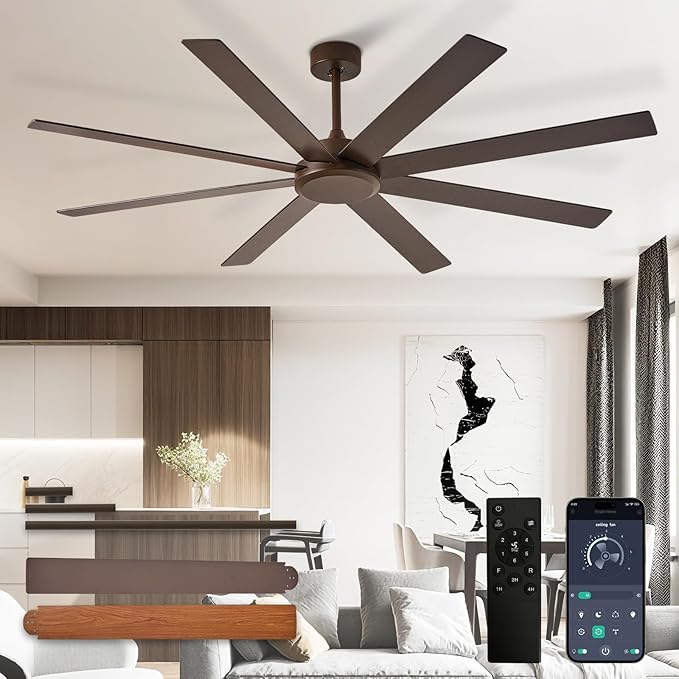 Depuley Large Ceiling Fan without Light: 66 Inch Indoor/Outdoor Fan Reversible DC Motor 6 Speed - Dual 8 Blades Big Ceiling Fans with No Light for Living Room Covered Patio, Brown
