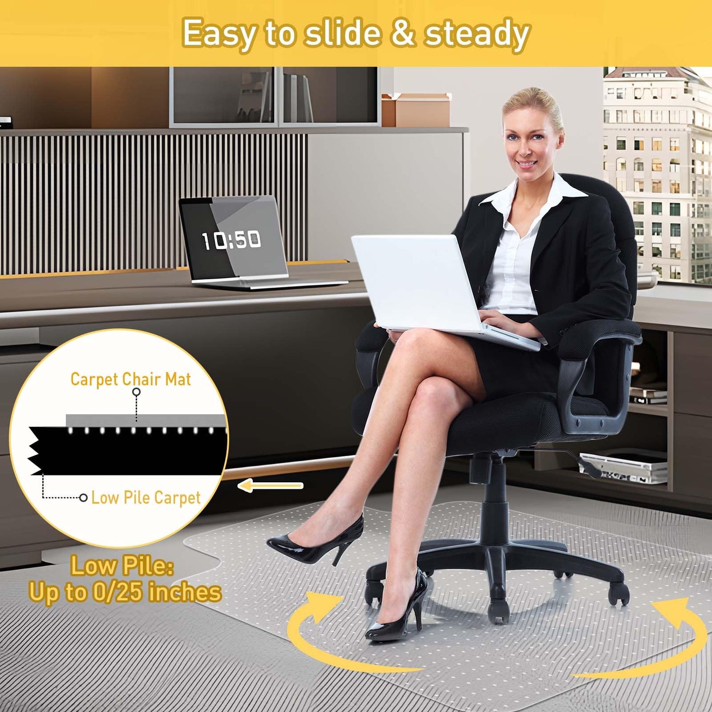 Heavy Duty Office Chair Mat for Carpet Floors & Desk Mat for Carpeted Floors - Clear Floor Protector with Extended Lip | Slip-Resistant, Easy Glide 36"x48" for Low/Flat Pile - Home, Office & Gaming