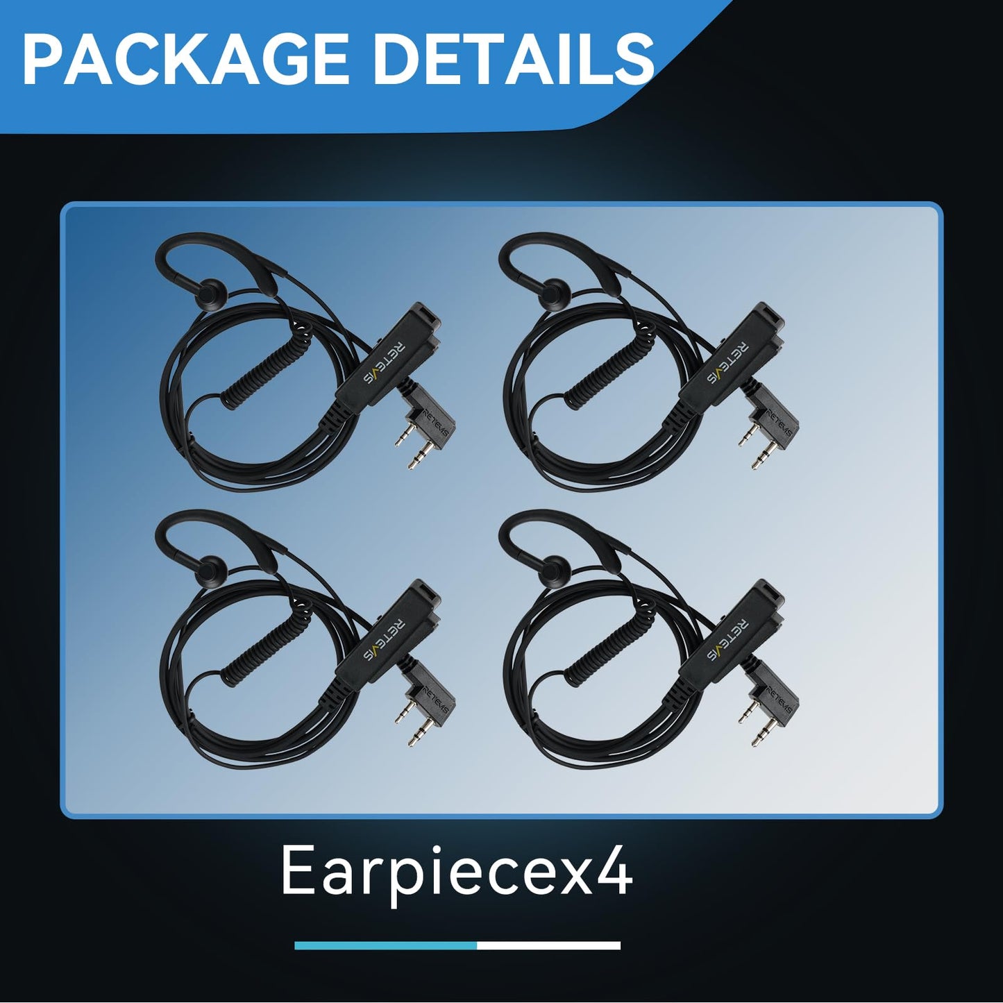 Retevis Walkie Talkie Headset with Mic, G-Type, Big PTT, 2 Pin, for RT22 RT68 RT21 H-777 RT27 RT68H, Compatible with BAOFENG 888S, Pxton, Kenwood Walkie Talkie, Walkie Talkie Earpiece(4 Pack)