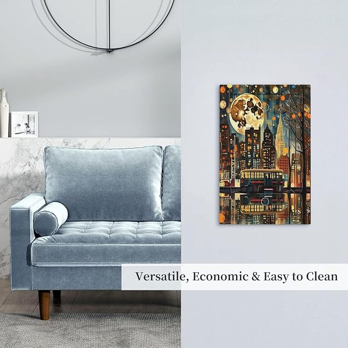 City Light Moon Bus Abstract Art Light Switch Covers No Device Wall Plate 1 Gang Decorative Blank Switchplate Electrical Faceplate for Country Living Bedroom Decor