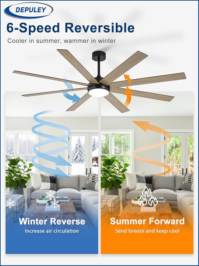 Depuley 72" Ceiling Fans with Lights: Large Indoor/Outdoor Ceiling Fan for Patios Living Room - 8 Blades Wooden Dimmable Ceiling Fans with Remote APP Control Timer Reversible Quiet DC Motor 6 Speeds