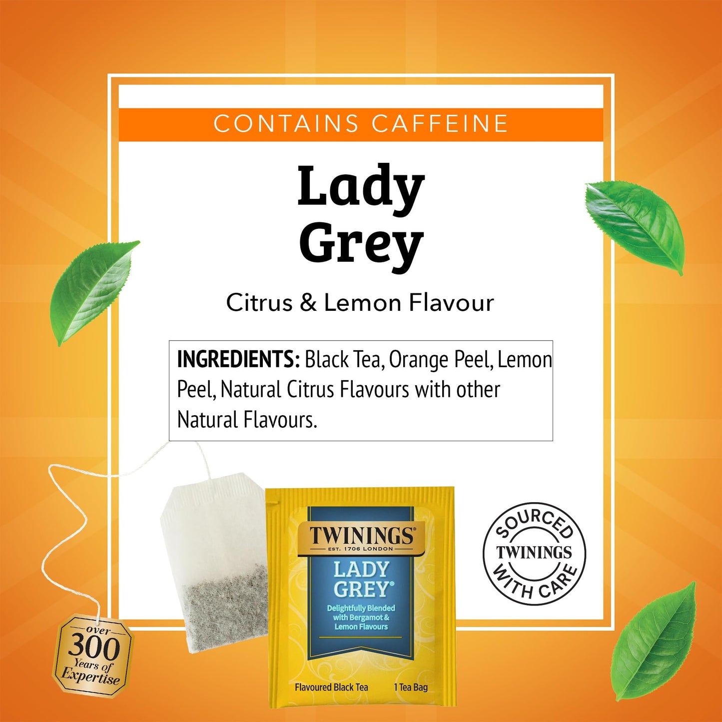 Twinings Lady Grey Black Tea Individually Wrapped Bags, 20 Count (Pack of 1), Orange Peel & Lemon Peel, Fresh and Uplifting, Caffeinated, Enjoy Hot or Iced, 20 Teabags