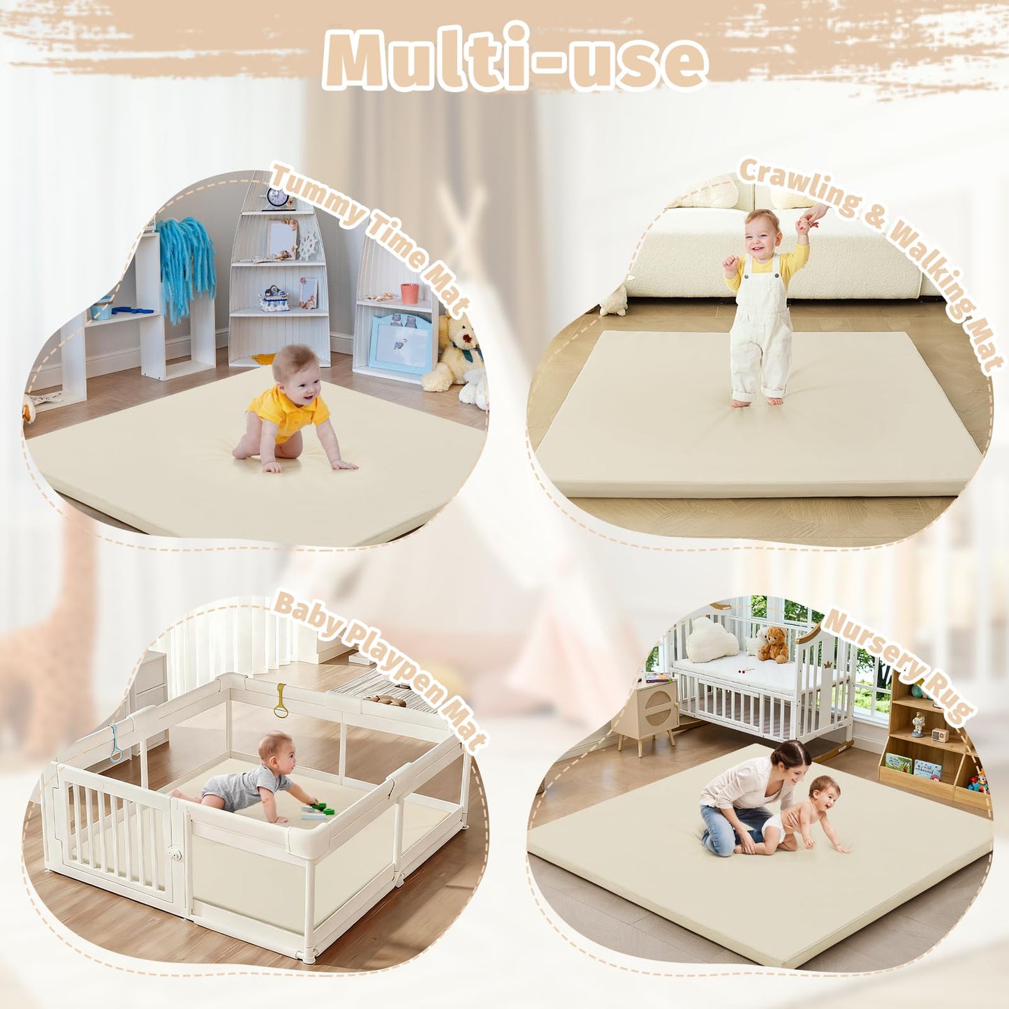 ILPEOD Waterproof Baby Play Mat for Floor Memory Foam 50 * 50 Cushion Playpen Playmat Tummy Time Crawling Mat Nursery Rug Thick Pad Create Soft & Safe Area for Infants,Toddler,Kids,Beige