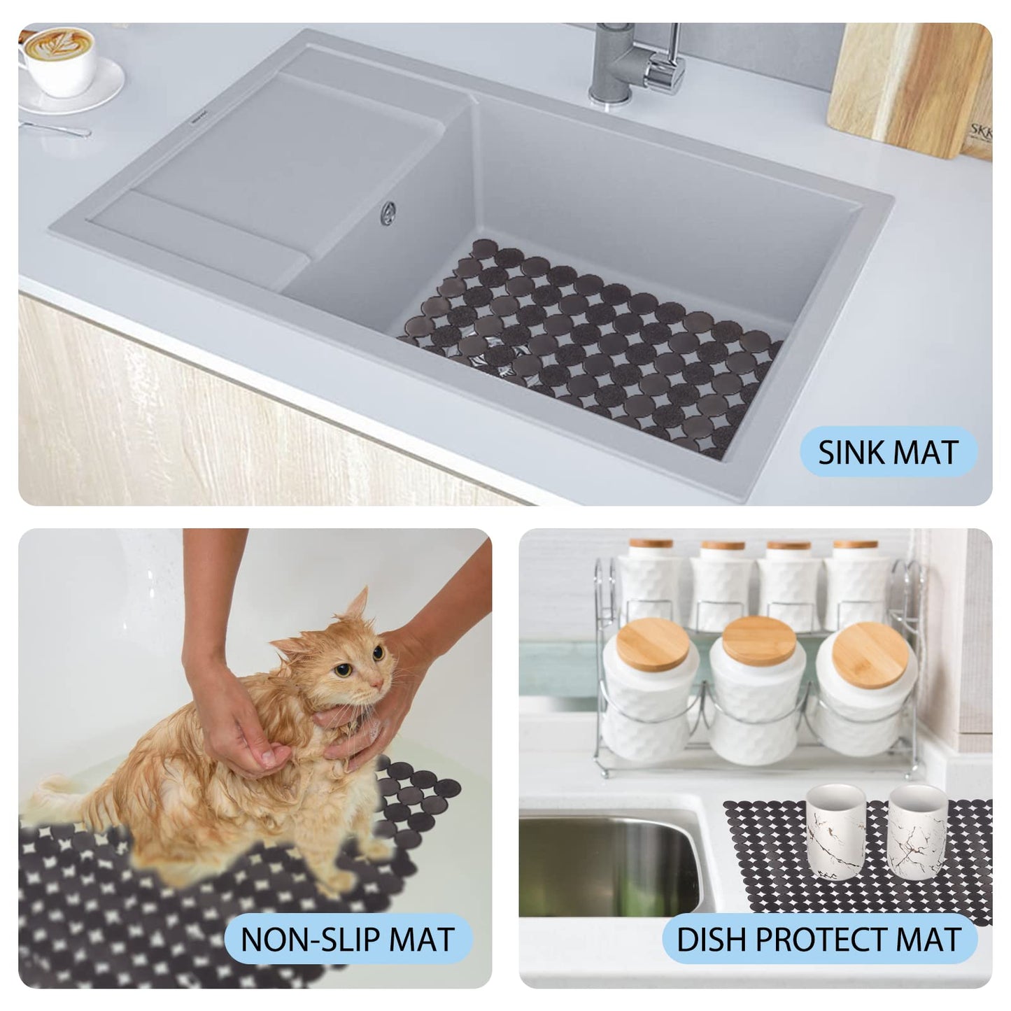 Sink Protectors Mat for Kitchen Sink - 2Pack Adjustable Kitchen Sink Mat Fast Draining - Dish Drying Mat for Dishes And Glassware - Easy to Clean & Diy Cut