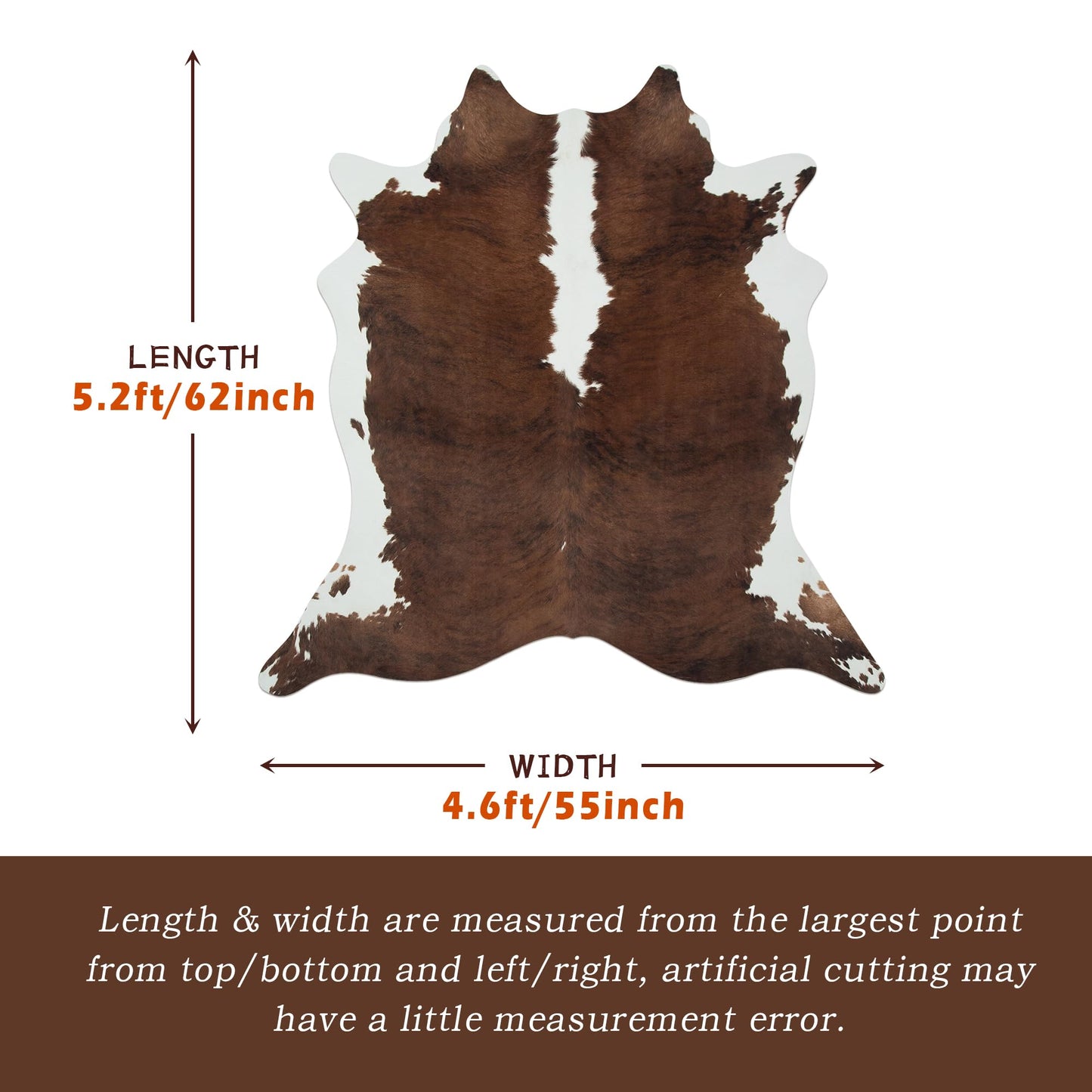 ‌Faux Cowhide Area Rug‌ 4.6x5.2 FT Premium Country Western Print Non-Slip Carpet, Kids & Pet-Friendly Western Decor for Living Room Bedroom Cow Hide Rug No-Fur Carpet