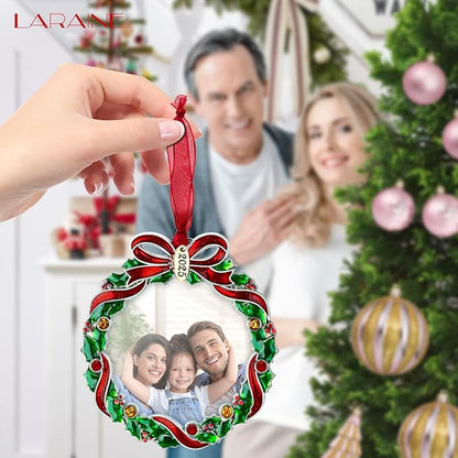 Laraine Christmas Tree Ornaments – Decorative Hanging 2025 Holiday Keepsake Gift Pendant with 2.5" Photo Frame Insert for Picture of Pet (Wreath (2025))